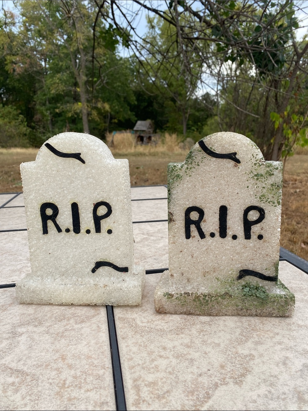 Set of 2 Melted Plastic Popcorn Halloween Tombstone Decorations